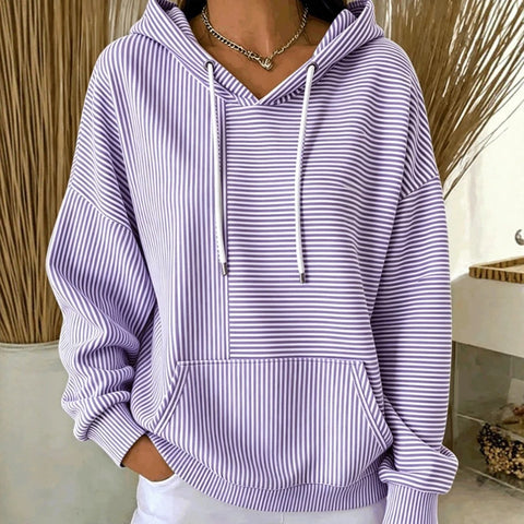 New loose casual striped splicing drawstring hooded sweater m303006