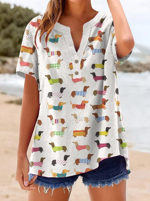 Bedrucktes V-Ausschnitt Kurzarm-T-Shirt m303021