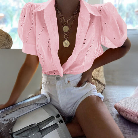 Hollow T-shirt short-sleeved blouse m301406