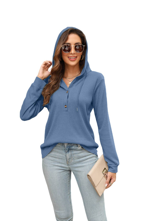 Waffle strappy hooded long-sleeved t-shirt top women's m300547