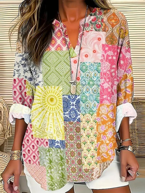 Small V-neck button-down shoulder long-sleeved women's T curved hem clothes m301361