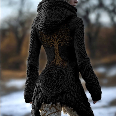 Cardigan long imitation knitted lazy wind hooded long cardigan sweater autumn and winter women's clothing m302125