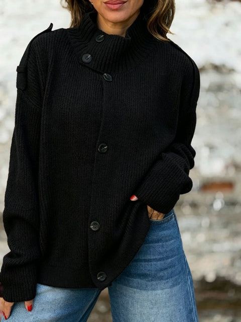 Autumn and winter turtleneck sweater women's cardigan button solid color knitted jacket m303230