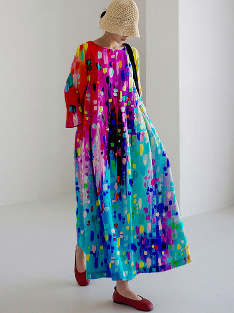 Loose Crew Neck Fashion Premium Long Sleeve Printed Dress m301044