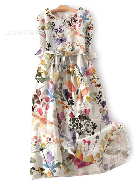 Robe ample à col ras du cou et manches longues pour femme, haut de gamme, imprimée, m301049