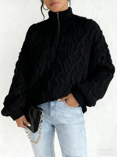 Double-sided plush latte casual zipper pullover top m302162