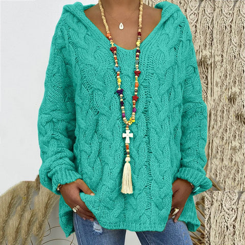 Solid color twist knitted hoodie m300492