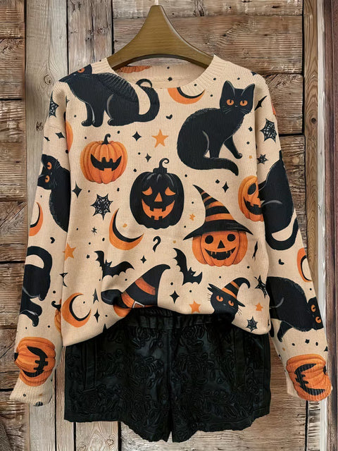 3D digital printing crew neck knitted sweater casual loose pullover FF303424 01
