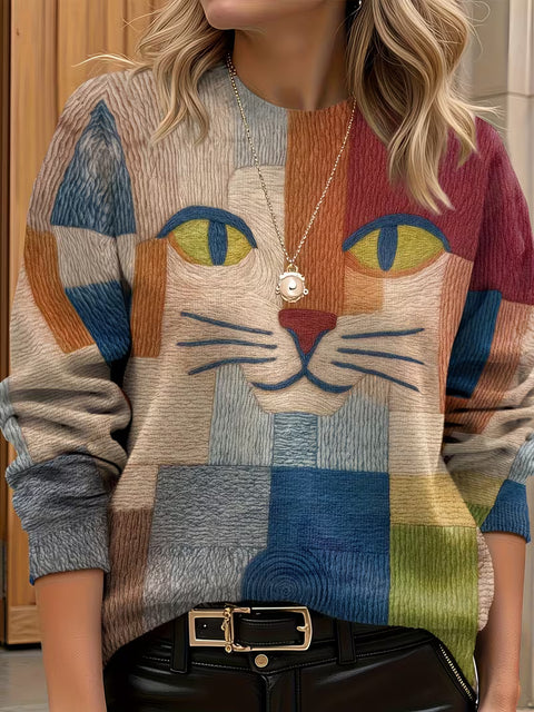 3D digital printing crew neck knitted sweater casual loose pullover FF303424 01