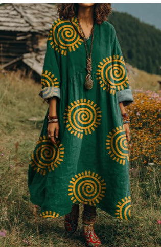 Bohemian ethnic style retro new printing fashion literary loose V-neck FF303433 01