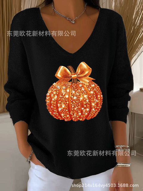 Halloween printed women's V-neck imitation sweater m302107