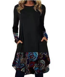 Color Block Round Neckline Long Sleeve Above Knee A line Dress m161512574 (5829410)