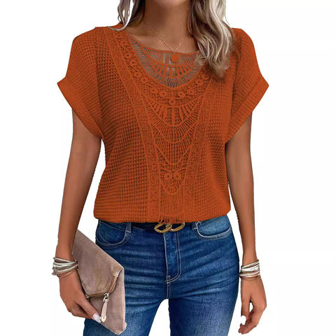 Lace splicing short-sleeved t-shirt spot cross-border women's clothing m301776