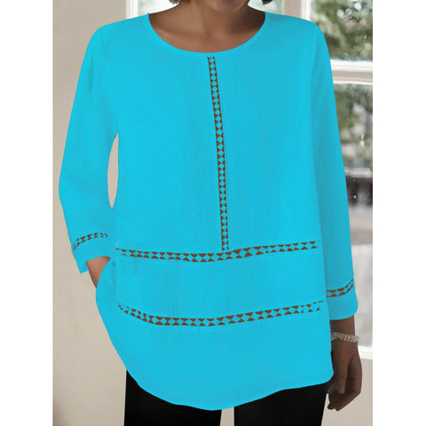Women's round neck translucent solid color hollow long sleeve Middle Eastern style loose pure cotton m302452