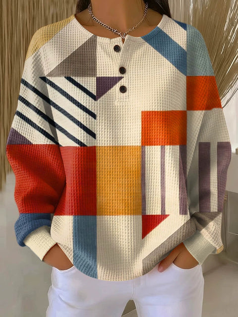 3D-Digitaldruck lockeres lässiges Waffel-Stehkragen-Langarmshirt m303065