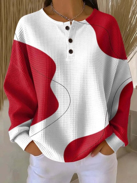 3D-Digitaldruck lockeres lässiges Waffel-Stehkragen-Langarmshirt m303065