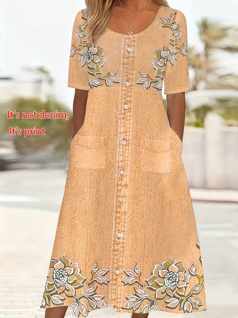 Mid-waist women's casual crew neck printed pendulum women's dress m302399