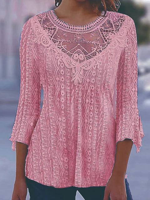 New comfortable and casual hollow perspective lace splicing seven-quarter sleeve m300154