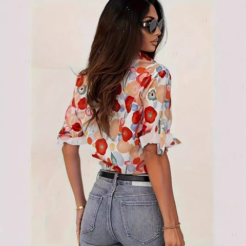 Digital printing women's fashion long-sleeved shirt new hot-selling floral top gorgeous m301604