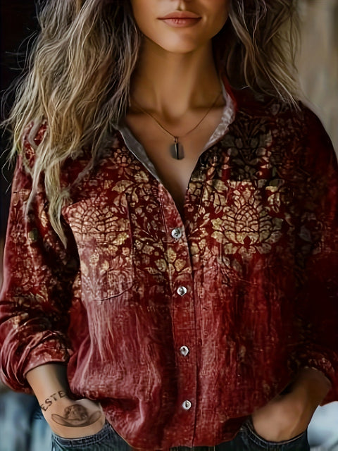 Fashion women's clothing European and American versatile printing casual lapel m301565