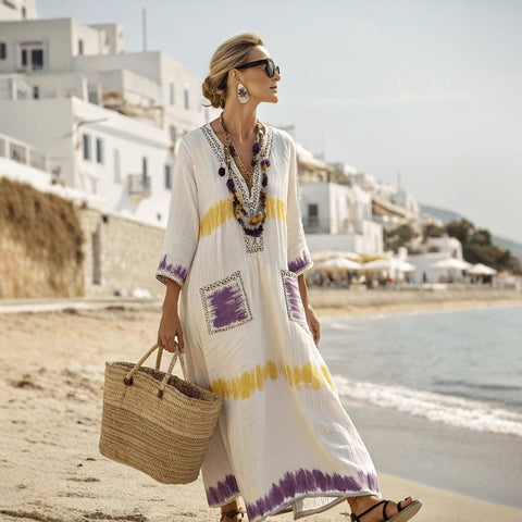 Elegant large size printed long pendulum dress m301523