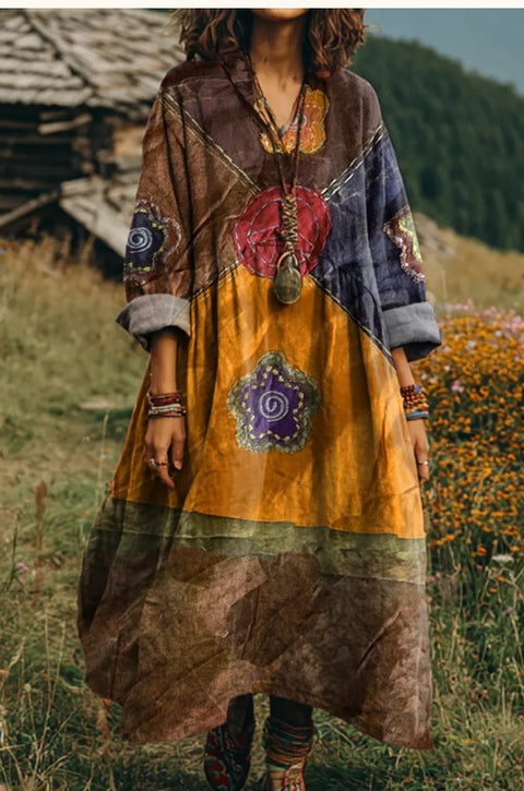 Bohemian ethnic style retro new printing fashion literary loose V-neck FF303433 01