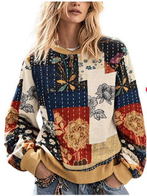 Casual Crew Neck Long Sleeve Pullover 3D Digital Printing Women's Sweater FF303429 05
