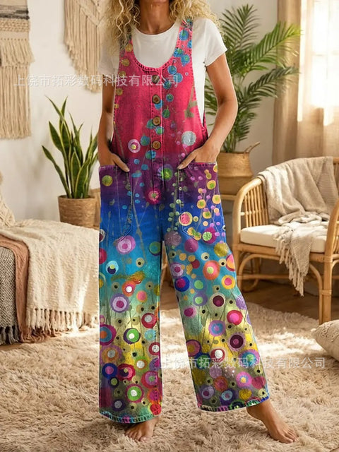 Retro trend wide-leg pants overalls women's sleeveless imitation denim m302436