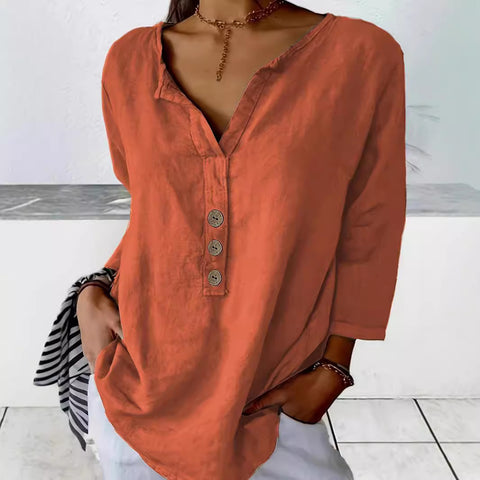Solid color notch collar shirt casual button blouse m302911