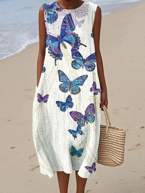 New sleeveless casual printing temperament long dress dress slim fit small fresh m302083