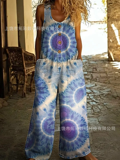 Retro trend wide-leg pants overalls women's sleeveless imitation denim m302436