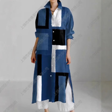 Autumn and winter casual abstract art printing long-sleeved slit skirt m303183