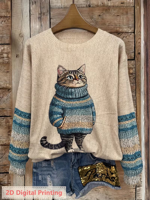 3D digital printing crew neck knitted sweater casual loose pullover FF303424 01