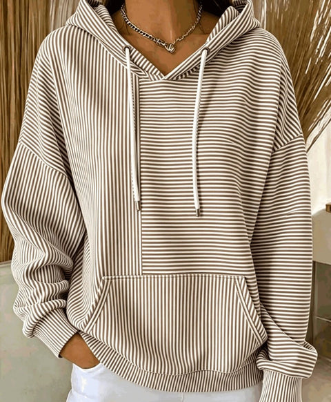 New loose casual striped splicing drawstring hooded sweater m303006