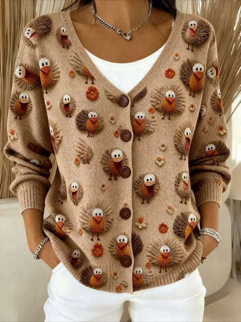 Autumn and winter European size 3D digital printing women's shoulder cardigan sweater FF303406 02