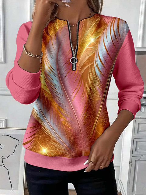 3D printed long-sleeved half-open zipper sweater for women m303052