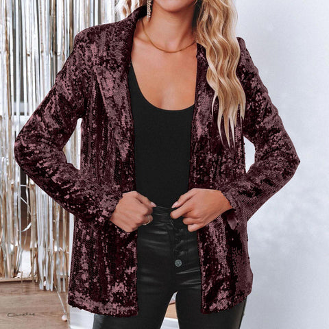 Cardigan lapel long-sleeved sequined casual blazer women's m302080