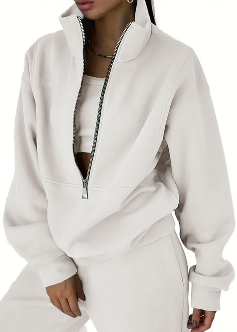 Casual sports home loose and comfortable zipper fleece knitted sweater sweatpants two-piece women's clothing m301654