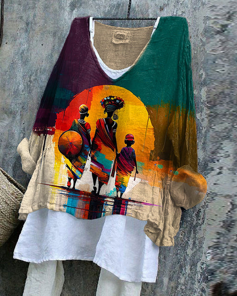 Long-sleeved printed casual pullover loose round neck single-piece T-shirt m301042