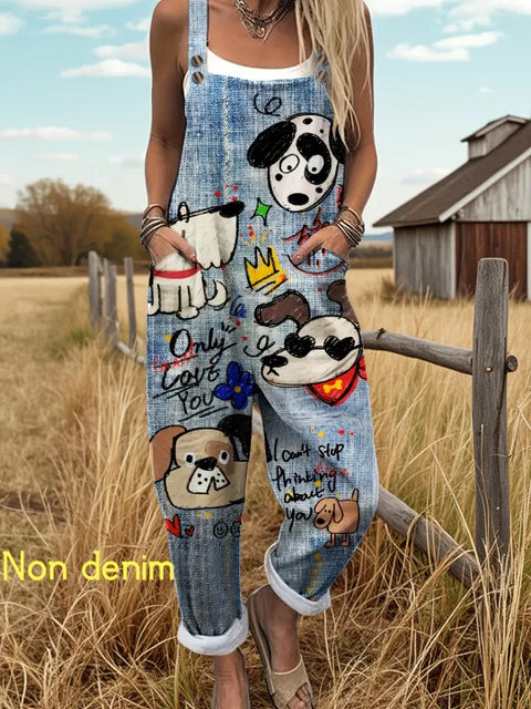 Retro trend wide-leg pants overalls women's sleeveless imitation denim m302436