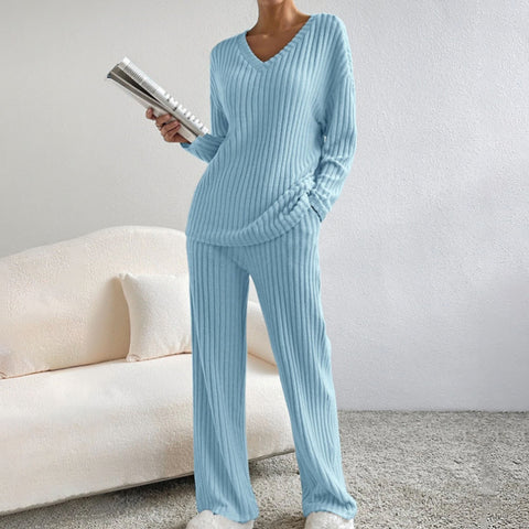 New fashion casual straight-leg pants temperament loose V-neck pit strip knitted cover m301791