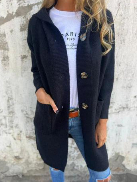 Women's autumn and winter sweater cardigan fashion long with pocket buttons hooded knitted jacket m303242