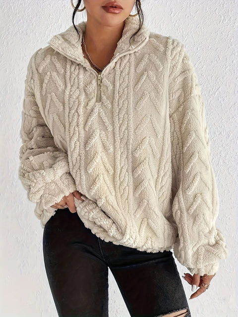 Double-sided plush latte casual zipper pullover top m302162