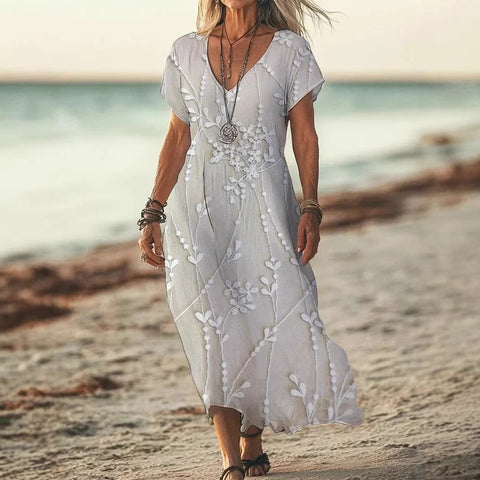 New 3D digital print ladies bohemian fashion V-neck dress summer m301249