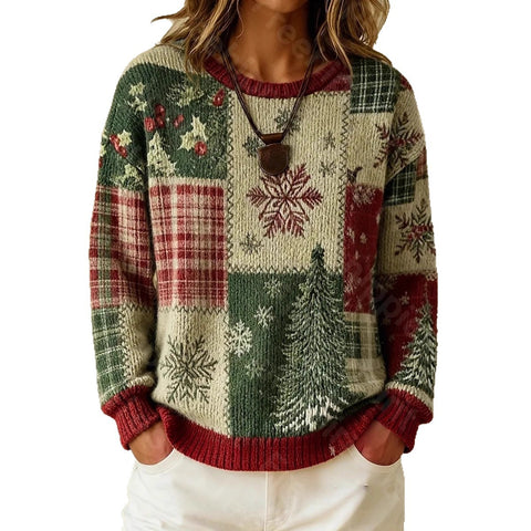 Knitted Women's Christmas Crew Neck Long Sleeve Pullover Women's m302124