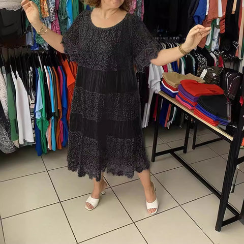 Crew neck short sleeve lace skirt women's m301624