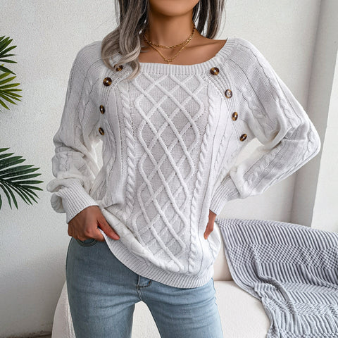 Casual square neck stud twist knitted pullover sweater m300572
