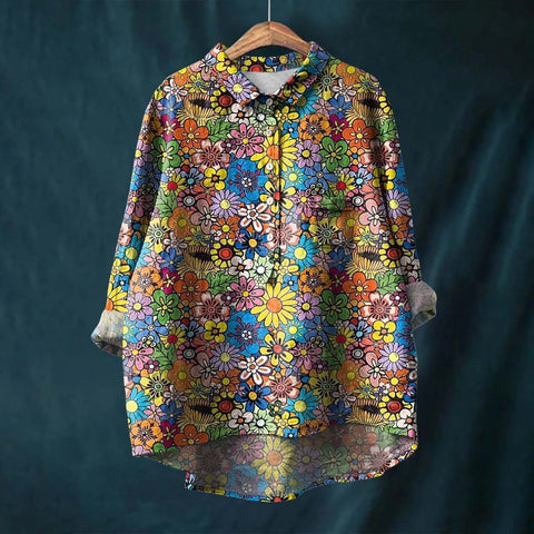 Long Sleeve Bamboo Linen Printing Fashion Versatile Lapel Shirt m301040
