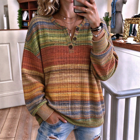 Autumn and winter women's new multi-color 3D printed women's button fashion sweater FF303493