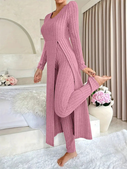 New design round neck split fork long sleeve two-piece set spring m302328